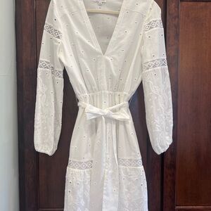 Gianni Bini White V-Neck Bishop Sleeve Sundress